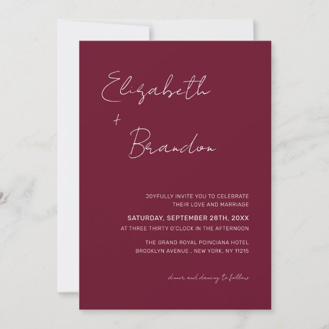 Delikates Burgund Red QR Code UAWG Wedding Foto Einladung (Vorderseite)