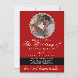 Delikates Elegantes Rotes Foto Hochzeit Einladung