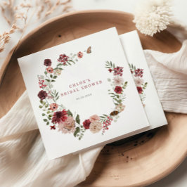 Delikates Fall Burgund Blumenkranz Brautparty Serviette