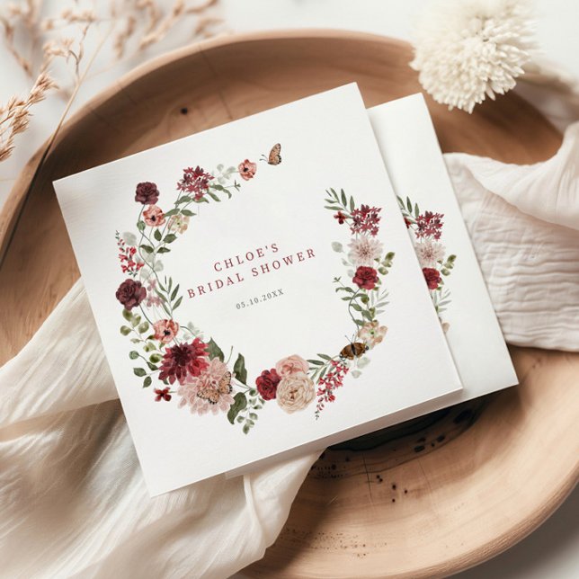 Delikates Fall Burgund Blumenkranz Brautparty Serviette (Von Creator hochgeladen)