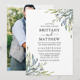 Delikates Foto Watercolor Grüne Hochzeit Einladung
