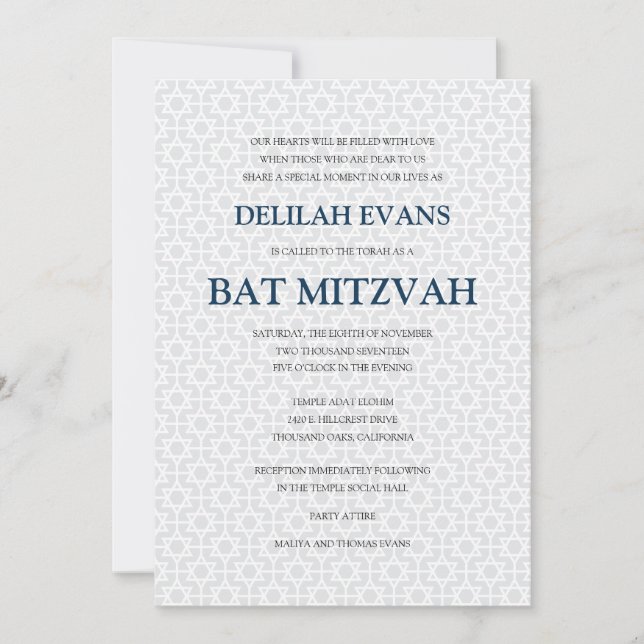 Delikates Gemustertes Bat Mitzvah Einladung (Vorderseite)