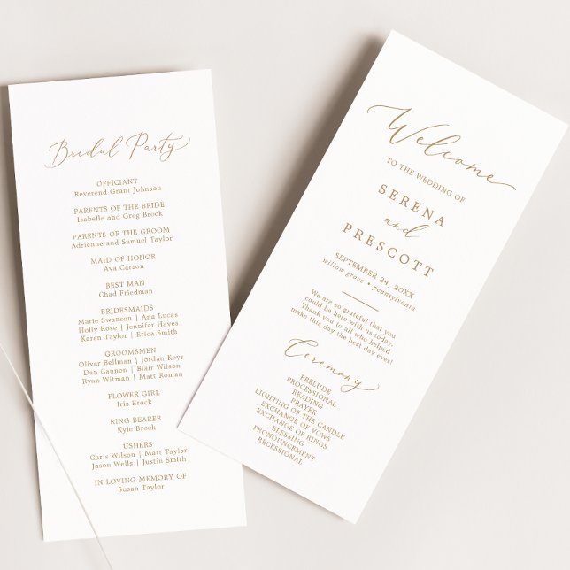 Delikates Gold Calligraphy Wedding Program Programm (Von Creator hochgeladen)