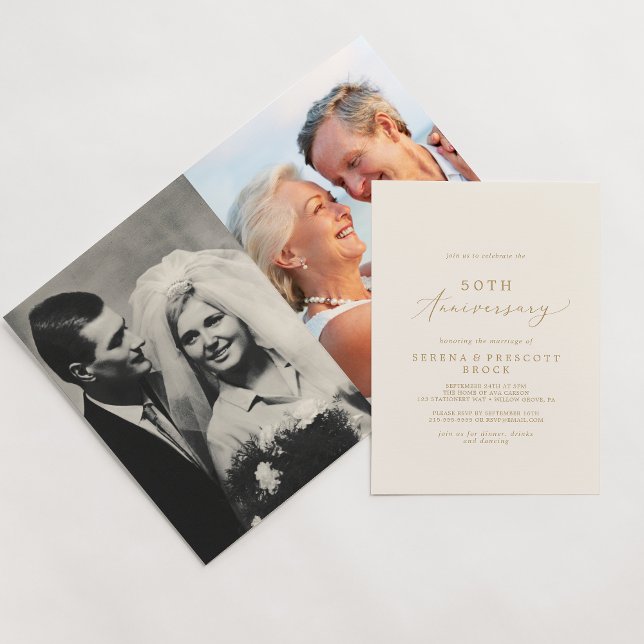 Delikates Gold Cream Foto 50 Jahre gefaltet Einladung (Von Creator hochgeladen)