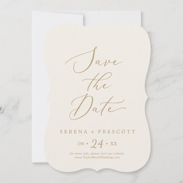 Delikates Gold und Creme Wedding retten das Datum Save The Date (Vorderseite)
