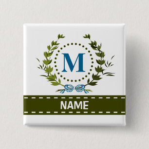 Delikates Ivy Wreath und Bow Name mit Monogramm m Button