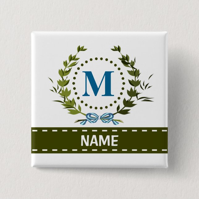 Delikates Ivy Wreath und Bow Name mit Monogramm m Button (Vorderseite)