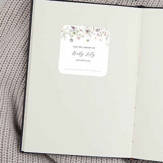 Delikates Lila Wildblume Baby Shower Buchzeichen Quadratischer Aufkleber (Von Creator hochgeladen)
