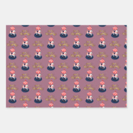 Delikates Muster Karussell Pferd. Rosa und Beige. Geschenkpapier Set
