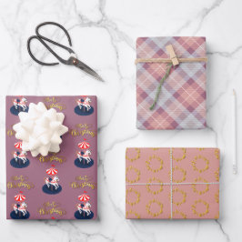 Delikates Muster Karussell Pferd. Rosa und Beige. Geschenkpapier Set