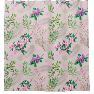 Delikates Muster mit Rhododendron-Blume und Feen Duschvorhang