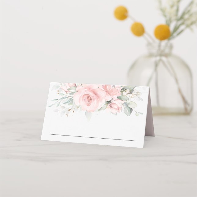 Delikates Rosa Blumenrosa Name der Hochzeitsgäste Platzkarte (Vorderseite)