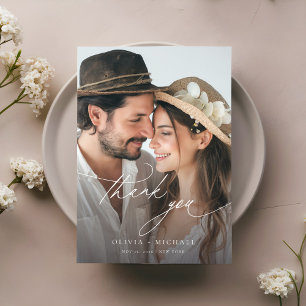 Delikates Script Simple Foto Wedding Dankeskarte