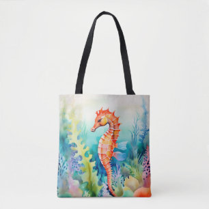 Delikates Seepferd mit Korallenriff Wasserfarbe Tasche