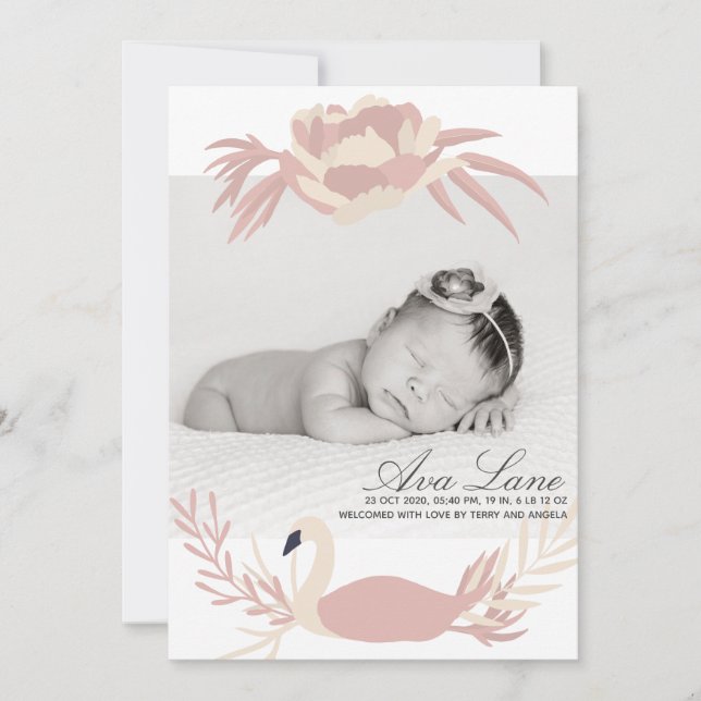 Delikates Swan Baby Floral Pink Custom Foto Ankündigung (Vorderseite)
