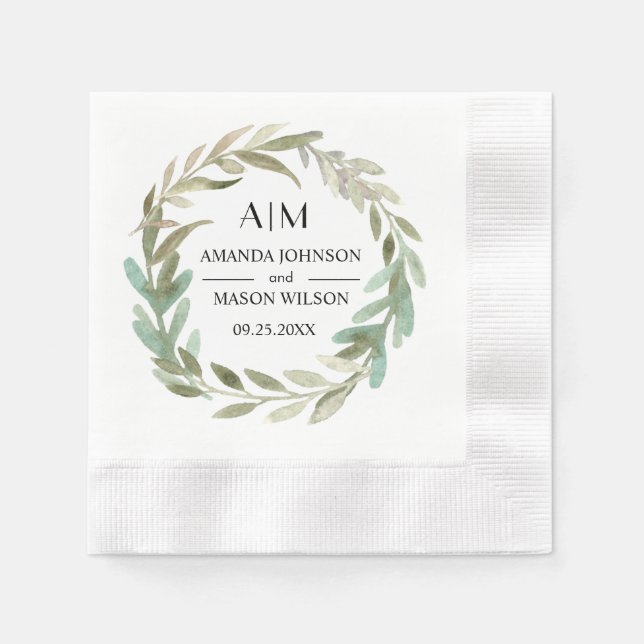Delikates Watercolor Greenerity Wedding Party Pape Serviette (Vorderseite)