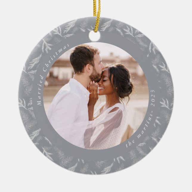 Delikates Winter Botanisches Verheiratetes Foto Keramik Ornament (Vorne)