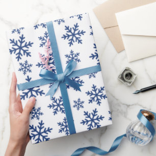 Delikatesse Blaue Schneeflocke Winter Weißes nahtl Geschenkpapier
