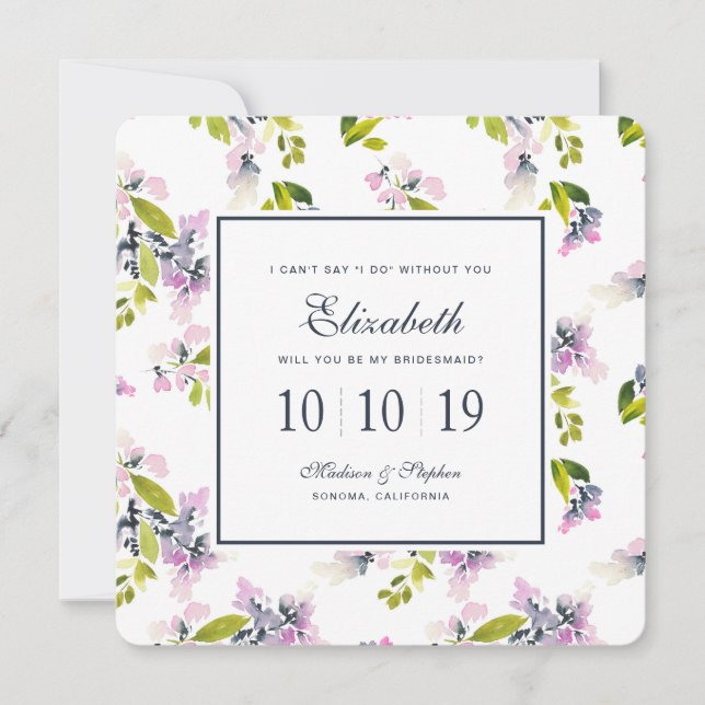 Delikatesse Wasserfarbe - Bridesmaid Einladung (Vorderseite)