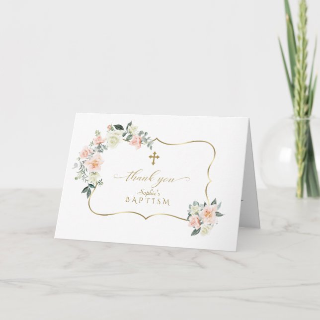 Delikatesse Weiße Blume Goldgräbertaufen Dankeskarte (Vorderseite)