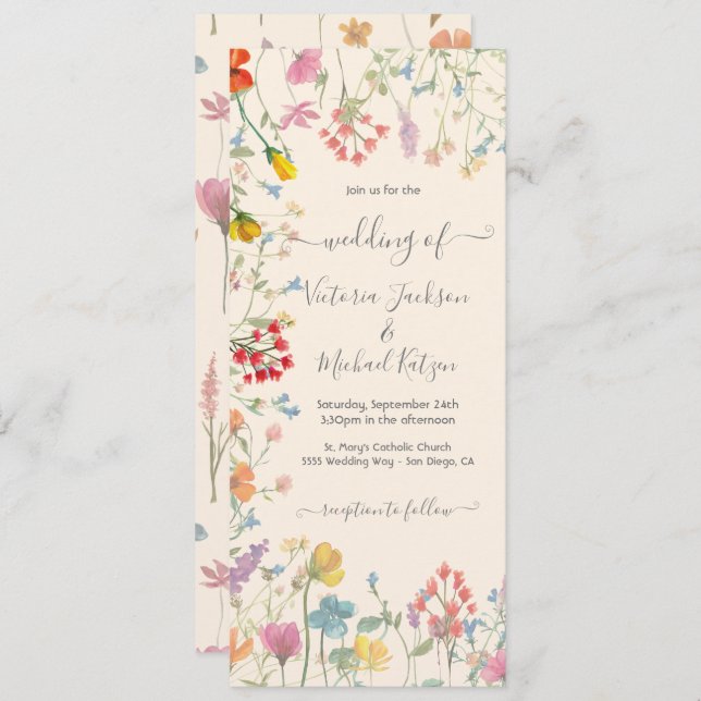 Delikatesse Wildblume Blumengarten Hochzeit Einladung (Vorne/Hinten)