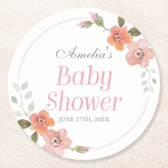 Delikatessen Blütenpink Girl Babydusche Runder Pappuntersetzer (Vorderseite)