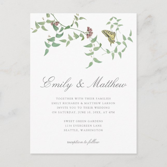 Delikatessen Botanischer Schmetterling Hochzeit Vi Postkarte (Vorderseite)