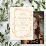 Delikatessen Botanisches CUSTOM FOTO Bar Bat Mitzv Einladung<br><div class="desc">Perfekte Karte, um eine Fledermausmitzvah, Bar mitzvah oder andere jüdische Feier anzukündigen! Handgezeichnete, zarte Blättertramkunst für Sie! Vollständig anpassbar! Klicken Sie auf "Personalisieren" oben, um den Text zu bearbeiten. Klicken Sie auf "Bearbeiten mit dem Design-Tool", um die Schriftart, Farben und Platzierungen anzupassen und Ihr Foto auf der Rückseite hinzuzufügen (oder...</div>