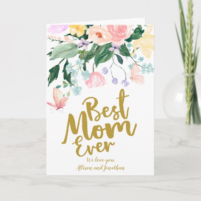 Delikatessen, florale Beste Mama für Ihren Urlaub Karte (Vorderseite)