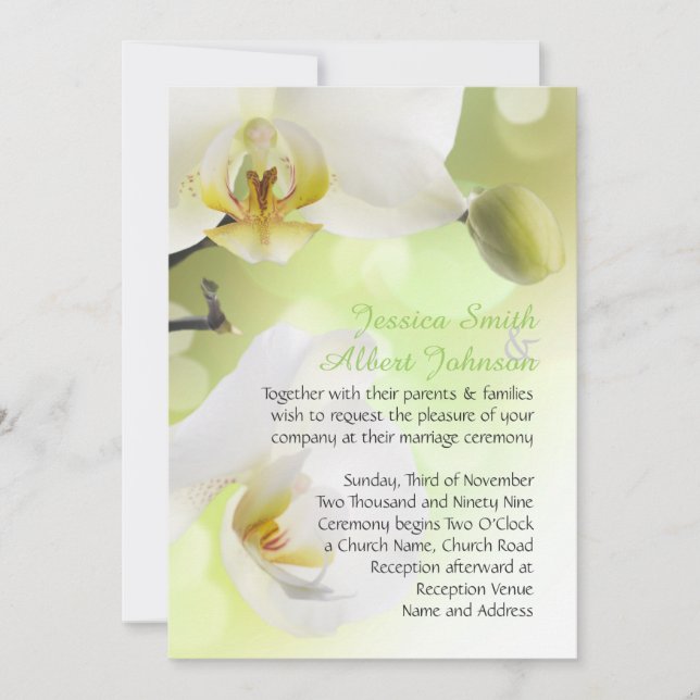 Delikatessen Frühling Weiße Orchideen Hochzeit Ein Einladung (Vorderseite)