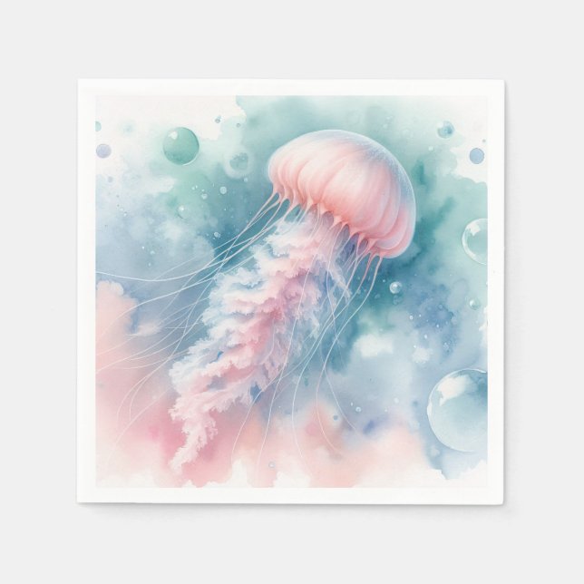 Delikatessen Rosa Wasserfarbenqualle Serviette (Vorderseite)