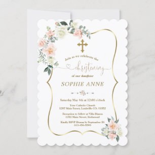 Delikatessen Weiße Blume Gold Girl Christening Einladung