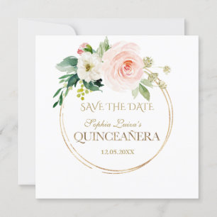 Delikatessen Weiße Blume Gold Quinceañera Save The Date