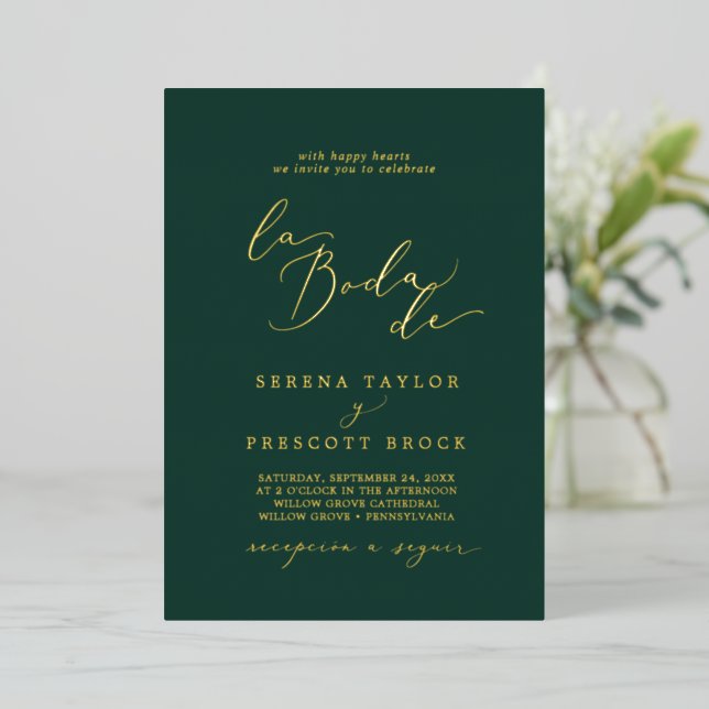 Delikatour | Emerald La Boda De Wedding Folieneinladung (Stehend vorne)