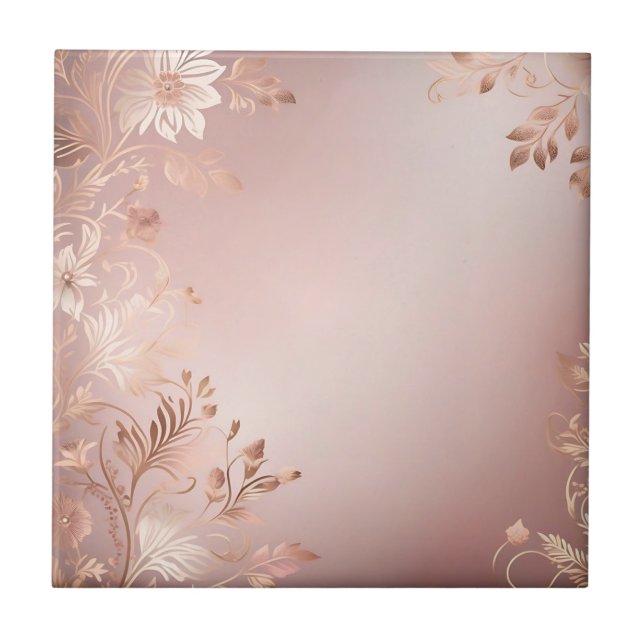 Delikatrosa und Rose Gold Floral Fliese (Vorderseite)