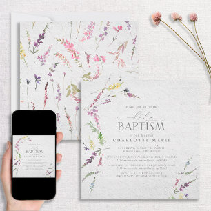 Delikatrosa Wasserfarben FloralGirl Taufe Einladung