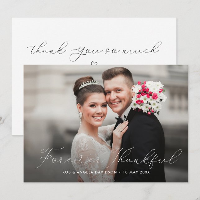 Delikatskript doppelseitiges Hochzeitsszenario-Fot Dankeskarte (Vorne/Hinten)