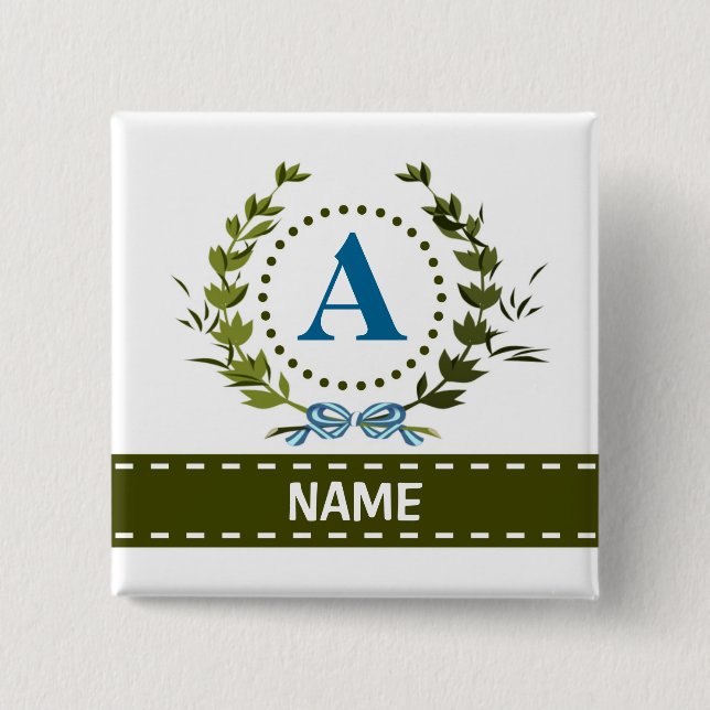 Delikatter Ivy-Kranz und Bow-Name mit Monogramm A Button (Vorderseite)