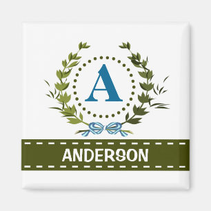 Delikatter Ivy-Kranz und Bow-Name mit Monogramm A Magnet