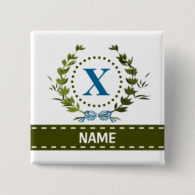 Delikatter Ivy-Kranz und Bow-Name mit Monogramm X Button (Vorderseite)