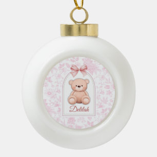 Delilah Benutzerdefiniertes rosa Teddy-Bär-Kinde Keramik Kugel-Ornament
