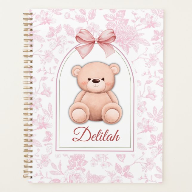 Delilah | Benutzerdefiniertes rosa Teddy-Bär-Kinde Planer (Vorderseite)