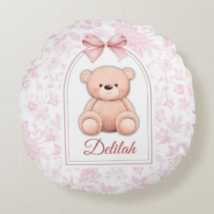 Delilah   Benutzerdefiniertes rosa Teddy-Bär-Kinde Rundes Kissen