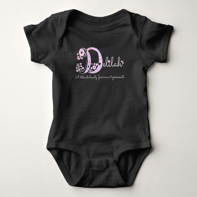 Delilah-Name bedeutet Mono-Herz rosa Baby Strampler (Vorderseite)