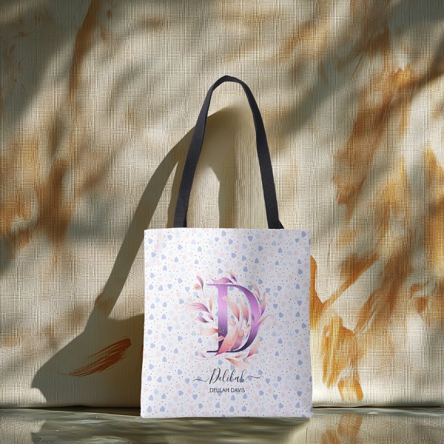 Delilah Whimsical Floral Monogram Blue Petals - D Tasche (Von Creator hochgeladen)