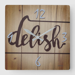Delish Kitchen Graphics Rustic Brown Quadratische Wanduhr