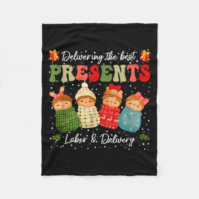 Delivering The Baby Labor Delivery Nurse Christmas Fleecedecke (Vorderseite)