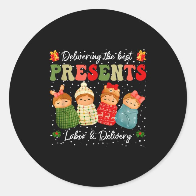 Delivering The Baby Labor Delivery Nurse Christmas Runder Aufkleber (Vorderseite)