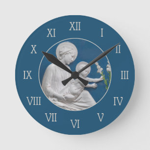 Della Robbia Madonna Kind und Lilien Blau Weiß Runde Wanduhr