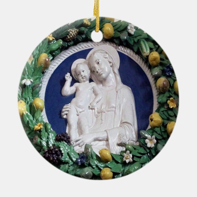 Della Robbia Madonna mit Kind und Fruchtgarten Keramik Ornament (Hinten)